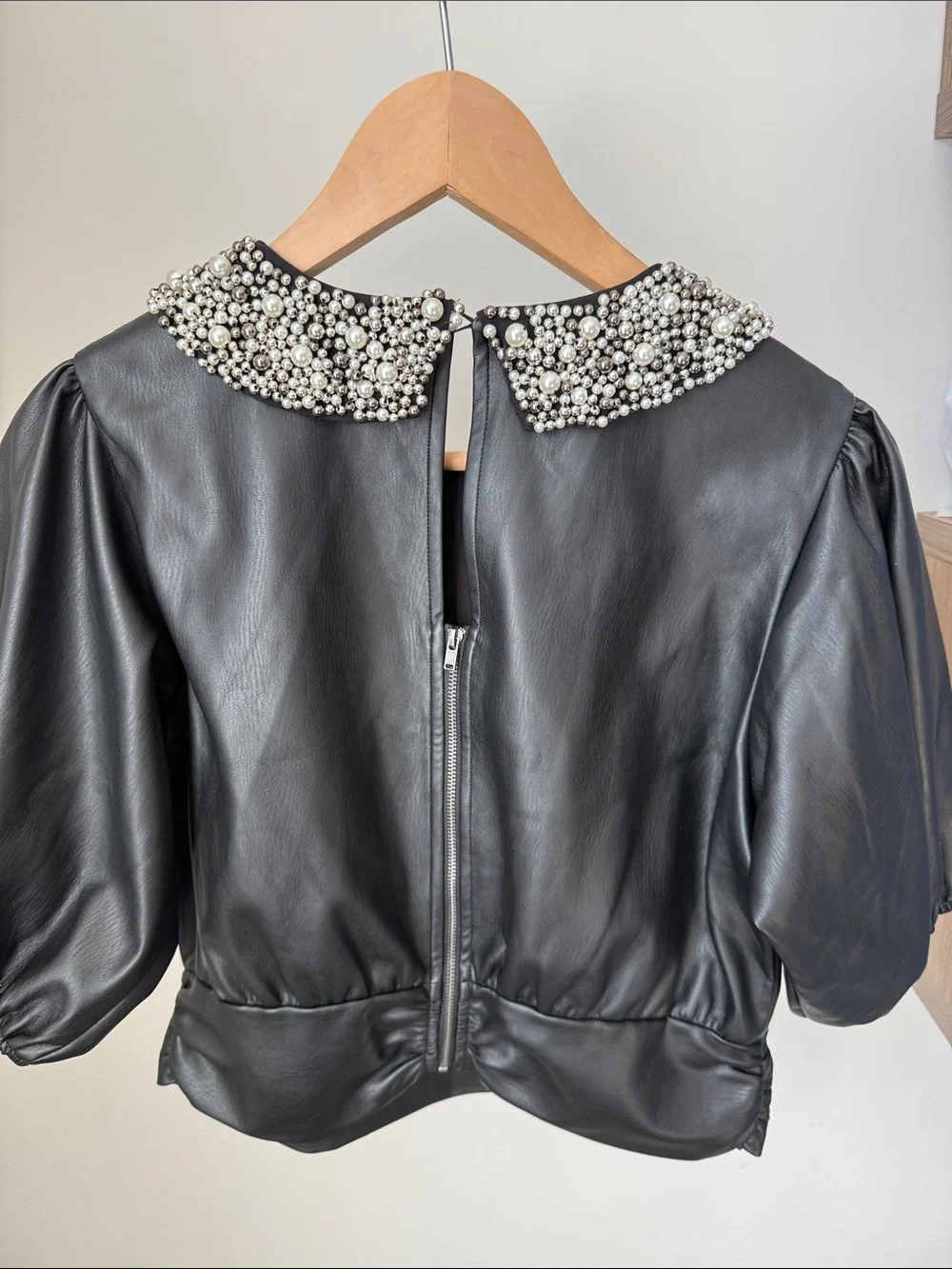 Anthropologie Maeve Faux Leather Puff Sleeve Blouse Size M
